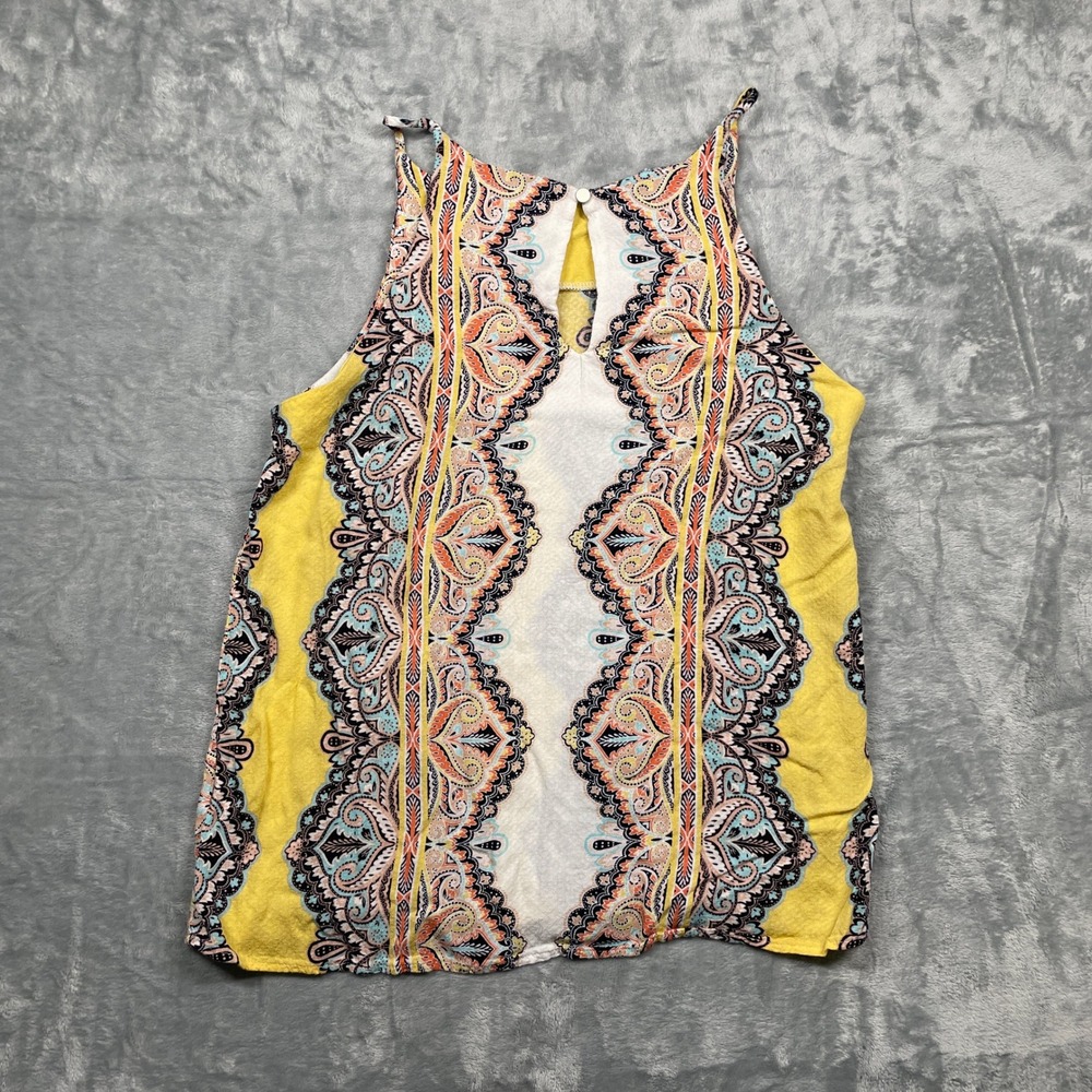 Verse Paisley Halter Tank Top Womens Yellow Multi 100% Rayon Boho Large